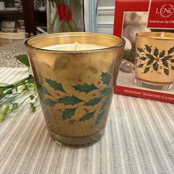 LENOX Holiday Crystal Candle Holder Set NEW Scented 9oz Gold Leafed - Picture 4 of 8
